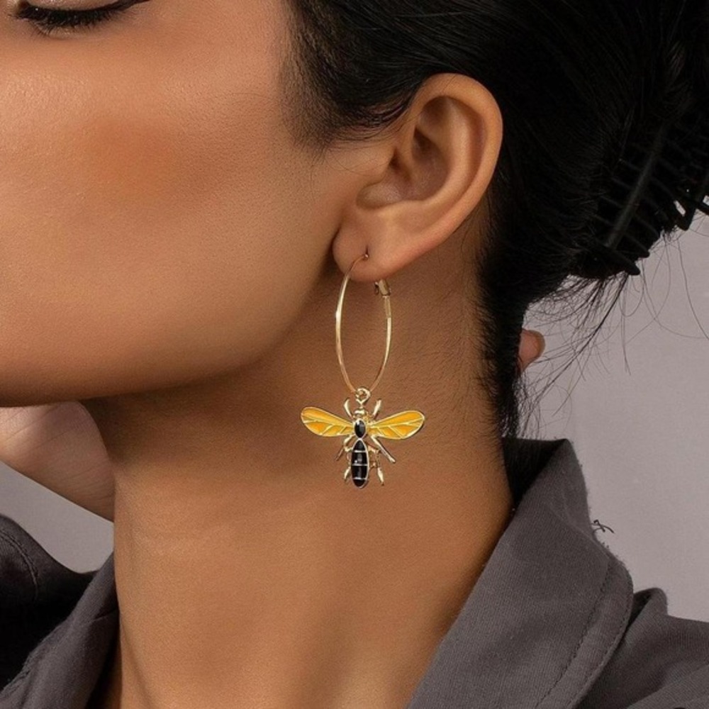 Bee Dangle Hoop Earrings Gold Insect Drop Statement Enamel Jewelry Gift‎ new